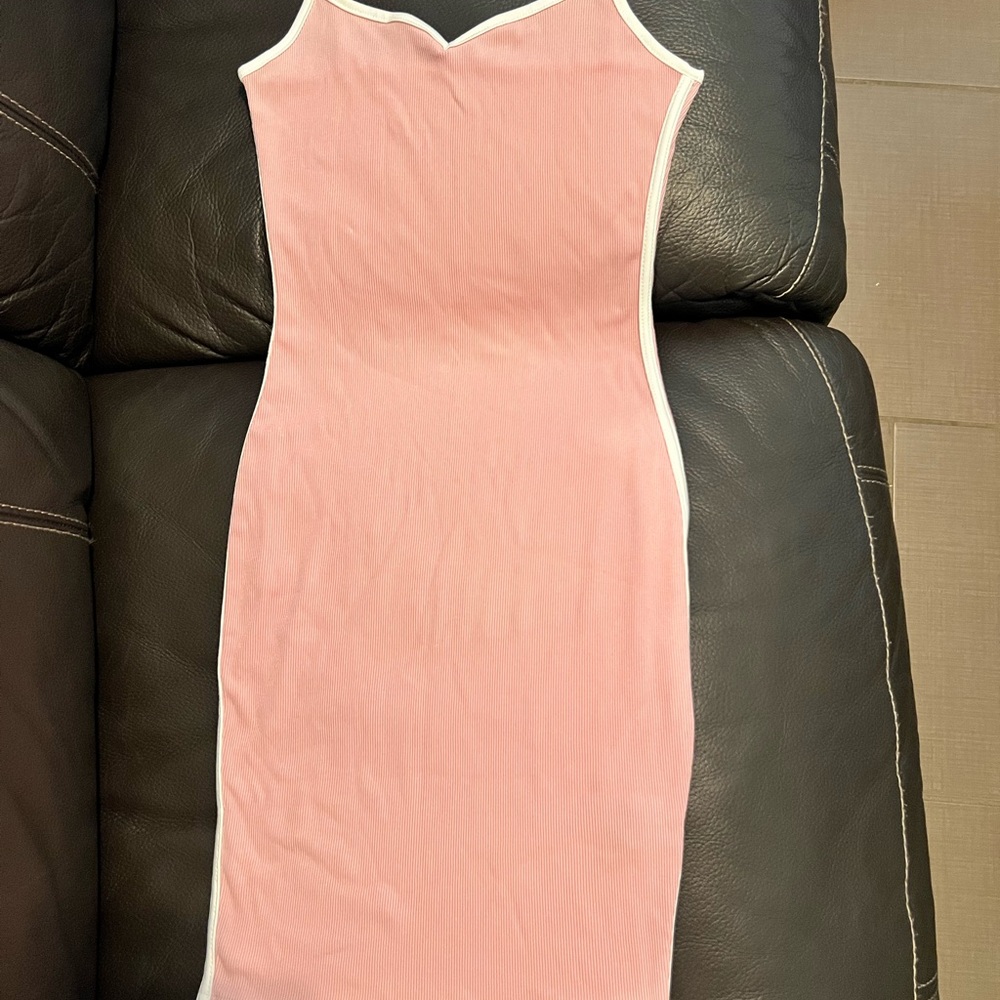 Pink, Black, Grey Spaghetti Strap Dress with White Trim